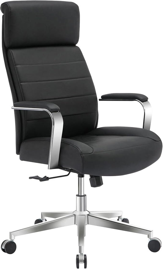Realspace® Modern Comfort Modee Vegan Leather High-Back Executive Office Chair, Black/Chrome, BIFMA Compliant