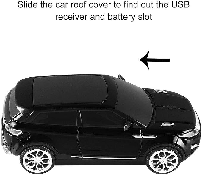 CHUYI Cool Sports Car Shaped Wireless Optical Mouse 1600 DPI Cordless Office School Mice with USB Receiver for PC Computer Laptop Gift (Black-1 Pack)
