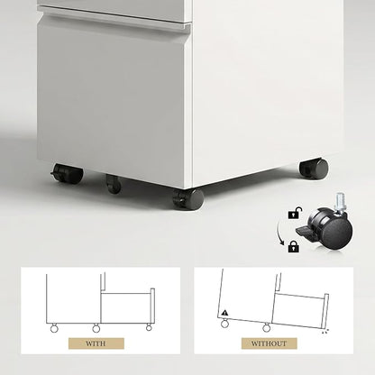 DEVAISE 2 Drawer Mobile File Cabinet with Lock, Commercial Vertical Metal Filing Cabinet for Home Office, Fully Assembled Except Casters, White