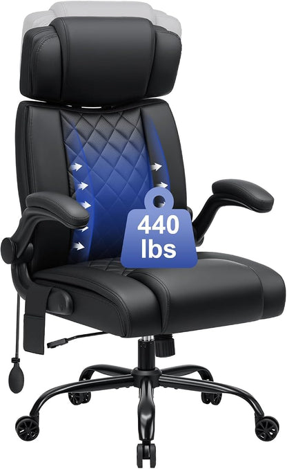 HOFFREE Executive Office Chair Ergonomic Computer Chair Comfy with Adjustable Lumbar Support and Headrest Swivel Rolling Office Chair with Flip-up Arms for Work,Study(Black)