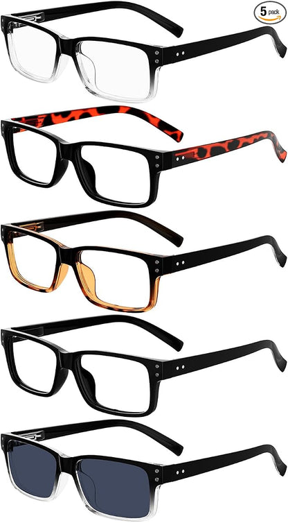 Eyekepper Men's Reading Glasses +4.00 5-Pack Includes Sunglasses | Spring Hinges - Durable Plastic Frames with Comfortable Fit & Clear Lenses, Ideal for Reading