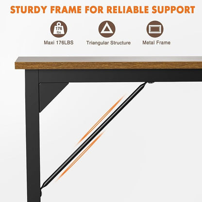 Sweetcrispy Small Computer Office Desk 63 Inch Student Study Writing Work with Metal Frame Wood Tabletop Modern Simple Home Bedroom PC Table Perfect for Small Spaces - Brown