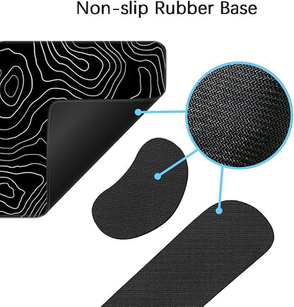 Desk Mat, Large Gaming Mouse Pad with Wrist Rest, 4 in1 XXL Mouse pad+Keyboard Wrist Rest+Mouse Pad Wrist Support+Cup Coaster Set, Ergonomic Desk Pad for Home Office, Topographic Line