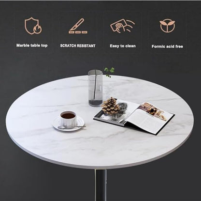 31.5" Round Dining Table, White Sintered Stone Top Kitchen Table with Sturdy Metal Base and Reinforced Support Post, Space-Saving for Home, Apartment, Bistro & Coffee Shop