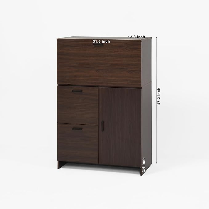 CIATRE Desk Cabinet, with Storage Drawer & Shelves, Fold-up Desktop, Ideal for Home, Office, Dormitory, Small Spaces W31.49 xD13.78 xH47.2