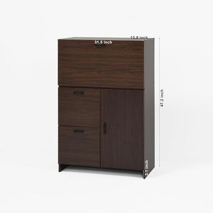 CIATRE Desk Cabinet, with Storage Drawer & Shelves, Fold-up Desktop, Ideal for Home, Office, Dormitory, Small Spaces W31.49 xD13.78 xH47.2