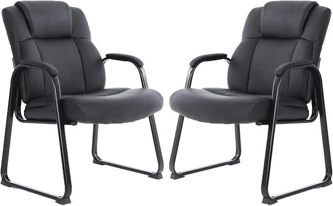 CLATINA Big Tall 500 LBS Wide Guest Chair Heavy Duty, Leather Side Reception Chairs with Sled Base and Armrest, Executive Office Desk Chair No Wheels for Meeting Conference Waiting Room Home, 6 Pack