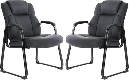 CLATINA Big Tall 500 LBS Wide Guest Chair Heavy Duty, Leather Side Reception Chairs with Sled Base and Armrest, Executive Office Desk Chair No Wheels for Meeting Conference Waiting Room Home, 6 Pack