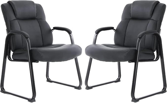 CLATINA Big Tall 500 LBS Wide Guest Chair Heavy Duty, Leather Side Reception Chairs with Sled Base and Armrest, Executive Office Desk Chair No Wheels for Meeting Conference Waiting Room Home, 6 Pack
