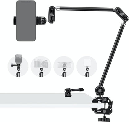 NEEWER 30" Articulating Magic Arm with Desk Super Clamp/Action Cam Mount/Phone Holder, Overhead Camera Mic Boom Stand, Compatible with GoPro iPhone DSLR Webcam Microphone Video Recording, UA056