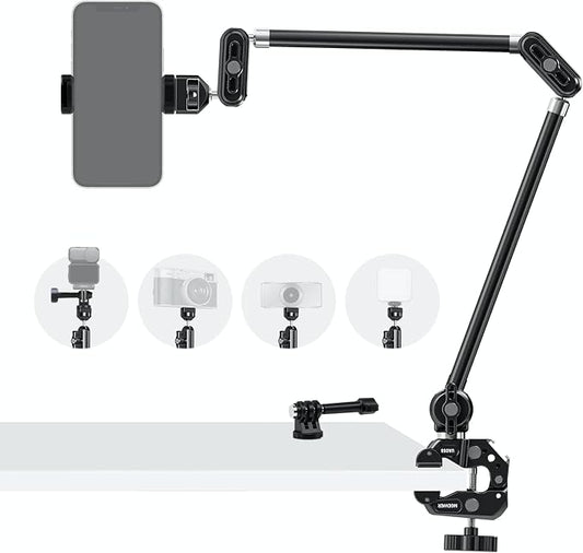 NEEWER 30" Articulating Magic Arm with Desk Super Clamp/Action Cam Mount/Phone Holder, Overhead Camera Mic Boom Stand, Compatible with GoPro iPhone DSLR Webcam Microphone Video Recording, UA056