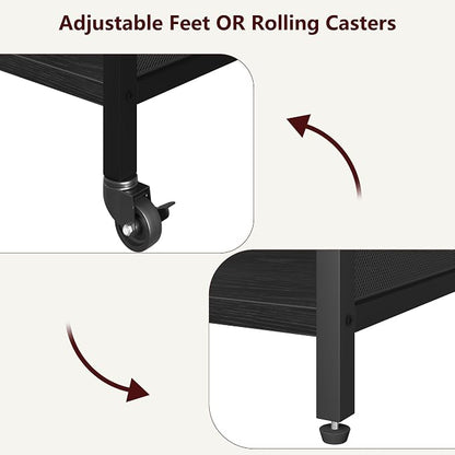 IDEALHOUSE Large Printer Stand with Power Outlets and USB Charging Ports, Mobile Printer Table with Adjustable Shelf, 3 Tier Rolling printer cart with Wheels for Home Office, Rustic Black