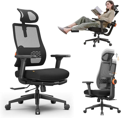 Office Chair Ergonomic with Footrest, Auto-Following Lumbar Support, High Back Desk Chair with 4D Armrest,136° Tilt Lock, Adjustable Seat Depth & Heigh