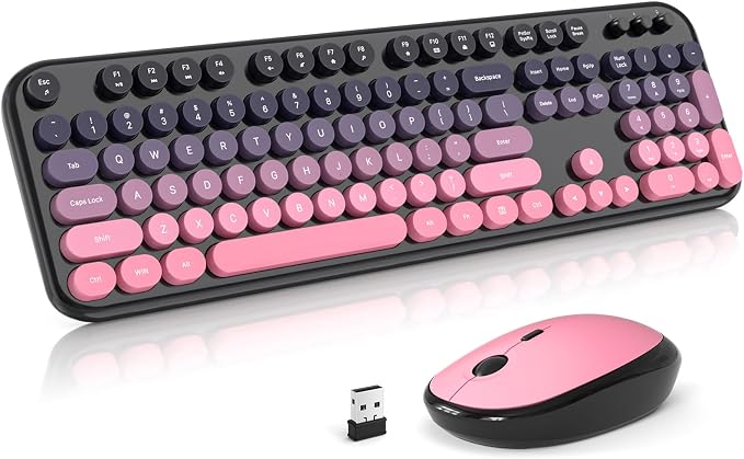 Atelus Wireless Keyboard Mouse Combo, Typewriter Full Size Keyboard with Number Pad and 2 in 1 USB Connected Mouse for PC Computer Laptop Desktop Windows 7 8 10 11 (Berry Pink)