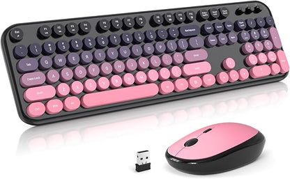 Atelus Wireless Keyboard Mouse Combo, Typewriter Full Size Keyboard with Number Pad and 2 in 1 USB Connected Mouse for PC Computer Laptop Desktop Windows 7 8 10 11 (Berry Pink)
