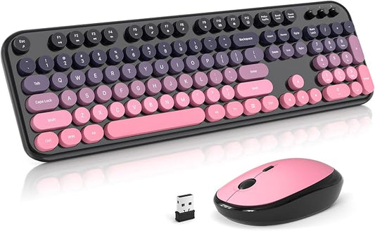 Atelus Wireless Keyboard Mouse Combo, Typewriter Full Size Keyboard with Number Pad and 2 in 1 USB Connected Mouse for PC Computer Laptop Desktop Windows 7 8 10 11 (Berry Pink)