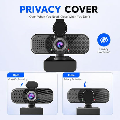 C26 1080P Webcam with Microphone, USB Computer Camera with Privacy Cover, Noise Reducing Mic, Auto Light Correction, 105° Wide Angle, Plug&Play for PC Mac Laptop Zoom Teams Streaming