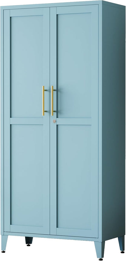 Metal Storage Cabinet with Lock,Blue Steel Tool Cabinet with 3 Adjustable Shelves,61 Tall Freestanding Heavy Duty Garage Locker for Home Office Kitchen 61" H X 27.6" W X 13.8" D