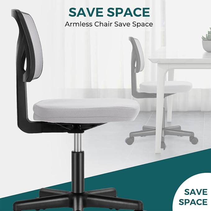 DUMOS Small Office Chairs with Wheels, Ergonomic Adjustable Home Desk Swivel Rolling Task Chair No Arms, Comfy Mesh Mid Back Computer Work Vanity Desk Chairs for Small Spaces, Dark Grey