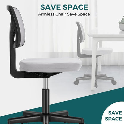 DUMOS Small Office Chairs with Wheels, Ergonomic Adjustable Home Desk Swivel Rolling Task Chair No Arms, Comfy Mesh Mid Back Computer Work Vanity Desk Chairs for Small Spaces, Dark Grey