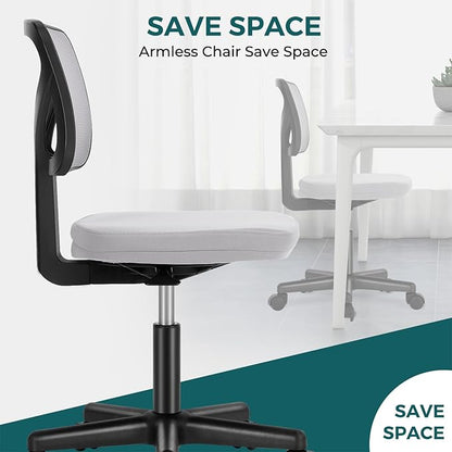 DUMOS Small Office Chairs with Wheels, Ergonomic Adjustable Home Desk Swivel Rolling Task Chair No Arms, Comfy Mesh Mid Back Computer Work Vanity Desk Chairs for Small Spaces, New Grey