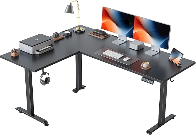 Agilestic L Shaped Standing Desk 63 inch Adjustable Height, Electric Corner Standing Desk, Sit Stand Computer Table with Splice Board, Black