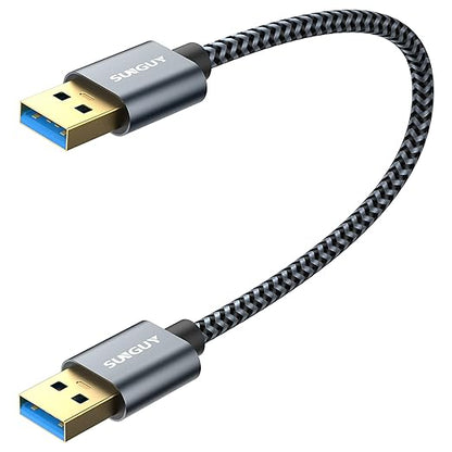 SUNGUY USB 3.0 Cable, 1FT USB Type A Male to Type A Male, Transfer Rate Up to 5Gbps Cable Compatible with Printers, Modems, Hard Drives, Cameras, HDD, DVD, Laptops, etc.