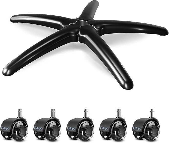 Sytopia 28'' (70 cm) Heavy-Duty Metal Office Chair Base Replacement with 5 Wheels, Reinforced Base for Managerial & Executive Chairs, Compatible with 2" Gas Cylinder, Black