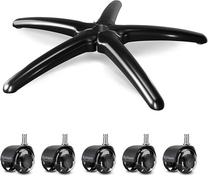 Sytopia 28'' (70 cm) Heavy-Duty Metal Office Chair Base Replacement with 5 Wheels, Reinforced Base for Managerial & Executive Chairs, Compatible with 2" Gas Cylinder, Black