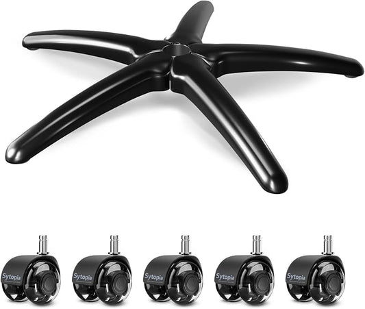 Sytopia 28'' (70 cm) Heavy-Duty Metal Office Chair Base Replacement with 5 Wheels, Reinforced Base for Managerial & Executive Chairs, Compatible with 2" Gas Cylinder, Black