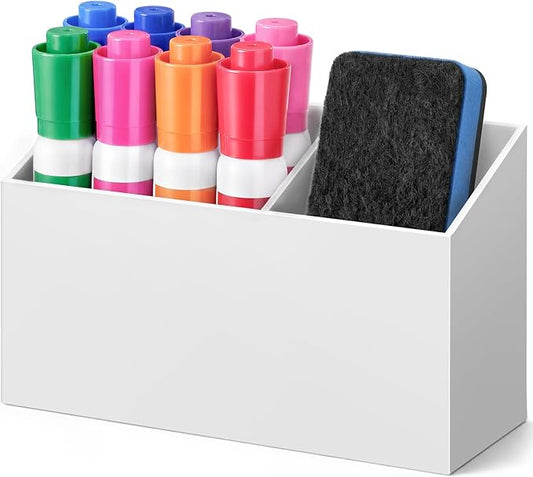 MR.MATE Magnetic Pen Holder,White Magnetic Marker Cup for Fridge Whiteboard | Dry Erase Marker Pencil Holder with Acrylic Cup and Strong Magnet, Non-slip Design For Refrigerator Locker Office & Classroom