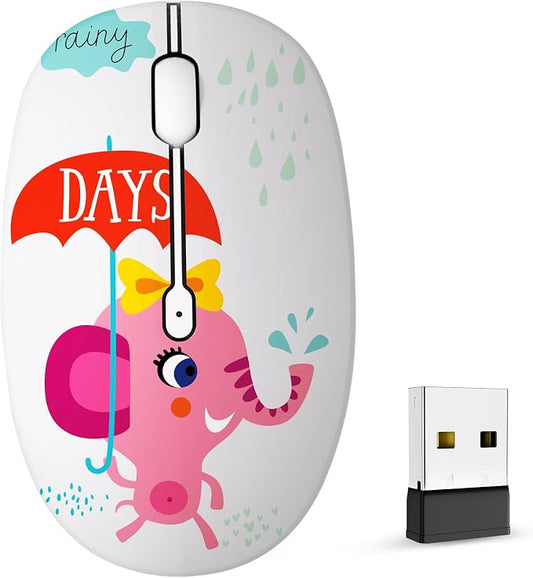 FMOUSE Cute Wireless Mouse Dual Mode with 2.4GHz USB Receiver and Bluetooth Connection for Laptop, iPad, Mac, AA Battery Silent Cartoon Cordless Mice for Kids and Students (Pink Elephant)