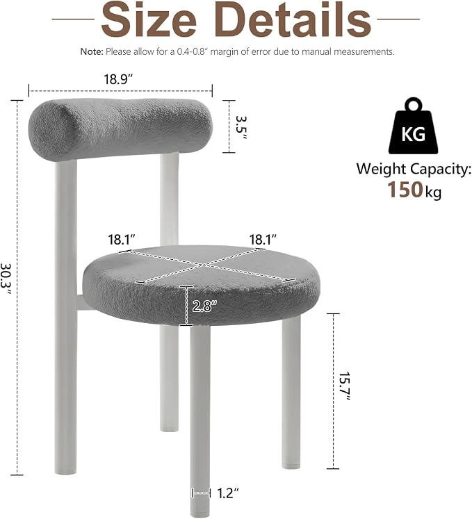 Cute Small Armless Desk Chair, Ergonomic Comfy Vanity Chairs Lumbar Support with Back for Makeup, Teddy Fabric Computer Desk Chair for Home, Bedroom, Vanity, Teens, Adults