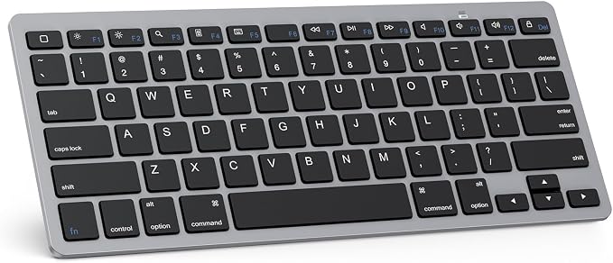 OMOTON Ultra-Slim Bluetooth Keyboard for iPad 11th/10th/9th/8th/7th, iPad Pro/Air/Mini and iPhone Series, Wireless iOS Keyboard with 12 Multimedia Keys for Office, Home, Travel, School, Black Grey
