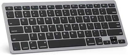 OMOTON Ultra-Slim Bluetooth Keyboard for iPad 11th/10th/9th/8th/7th, iPad Pro/Air/Mini and iPhone Series, Wireless iOS Keyboard with 12 Multimedia Keys for Office, Home, Travel, School, Black Grey