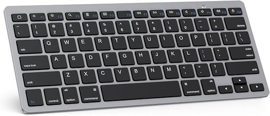 OMOTON Ultra-Slim Bluetooth Keyboard for iPad 11th/10th/9th/8th/7th, iPad Pro/Air/Mini and iPhone Series, Wireless iOS Keyboard with 12 Multimedia Keys for Office, Home, Travel, School, Black Grey