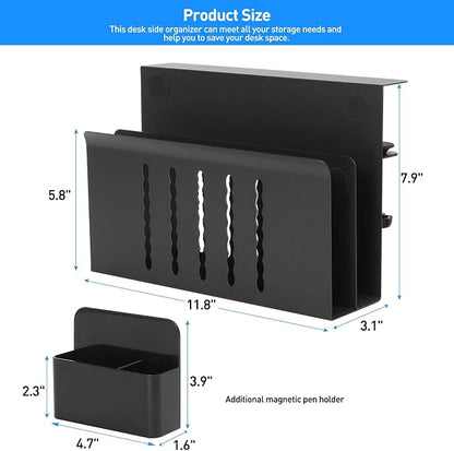 MAXECHO Desk Side Storage, Under Desk Laptop Mount, Table Side Hanging File Organizer, No Drill Clamp On Cable Management Tray, Laptop Holder with Magnetic Pen Holder for Office and Home, Load 22 Lbs