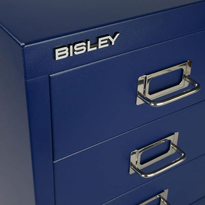 Bisley 3-Drawer Steel MultiDrawer Cabinet - Oxford Blue | Chrome Pull Handles with Label Holders, Powder-Coated Steel, Removable Drawers, Desktop Storage, Labels Included