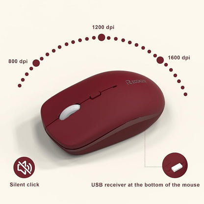 Wireless Keyboard and Mouse Combo, Full-Sized Wireless Keyboard and Adjustable DPI Mouse, 2.4GHz USB Receiver, Keyboard and Mouse for PC, Windows, Desktop, Laptop (Wine Red-B)