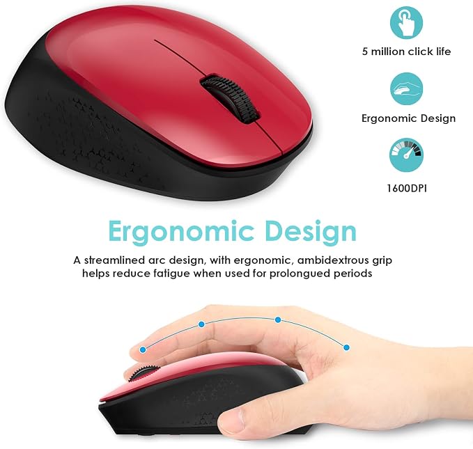 LeadsaiL Wireless Mouse for Laptop, 2.4GHz Silent USB Mouse, Slim Optical Mouse with 3 Buttons, 1600 DPI, Works with Windows, Mac, Chrome OS, Linux