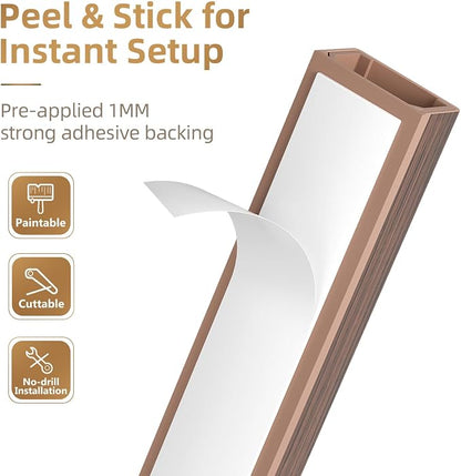 Delamu Cord Hider, 85in Cord Covers for 1 Wire on Wall, One-Cord Cable Hider, Easy Mount Wire Hiders Wire Covers for TV Cords on Wall, PVC Cable Cover Management Kit, 6X L14.2 W0.59 H0.4in, CherryWood