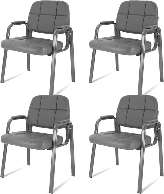 CLATINA Classic Reception Chair with Padded Armrests and Sturdy Steel Frame, Ergonomic Guest Chair for Office Conference Waiting Meeting Room, Grey (4 Pack)