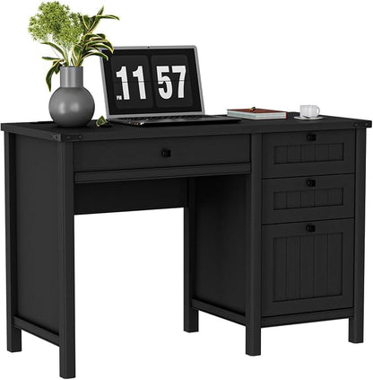 Farmhouse Executive Desk 45 inch Computer Desk with 4 Drawers, Smart Charging Station, Home Office & Study Room Essential for Remote Workers, Professionals & Students, Black