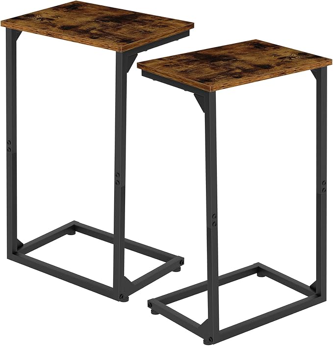 AMHANCIBLE C Shaped End Tables Set of 2, Couch Side Tables that Slide Under Sofa, Slim TV Trays for Living Room and Bedroom, Narrow Space Saving Laptop Workstation, Rustic Brown, HET02BBR