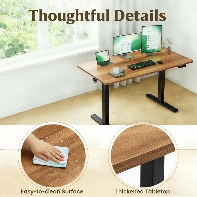 Marsail Whole Table Top, 48" x 30" Inch One-Piece Standing Desk Top, 6" Extra Wide,Rectangular Brown Wood Board for Height Adjustable Desk & Home Office