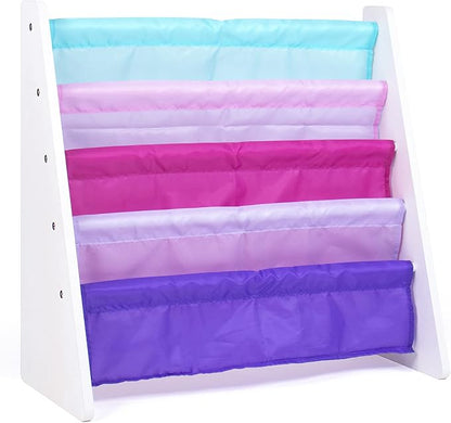 Humble Crew Kids Bookshelf, 4-Tier Front-Facing Book Display Organizer, Montessori Toddler Bookcase for Playroom, Bedroom & Reading Corner, White/Pink/Purple/Blue