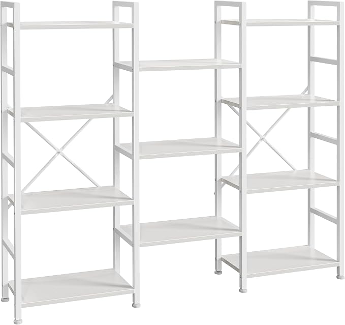 SUPERJARE Triple Bookshelf, Bookcase with 11 Open Display Shelves, Wide Book Shelf Book Case for Home & Office, 4 Tier, White