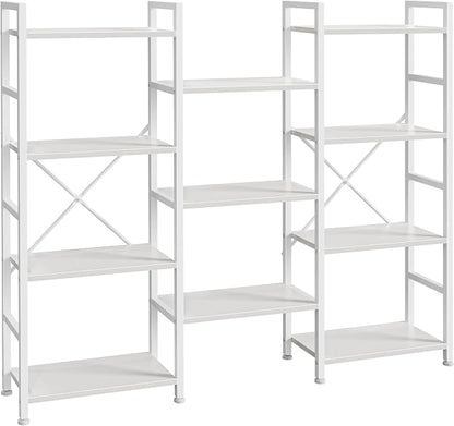 SUPERJARE Triple Bookshelf, Bookcase with 11 Open Display Shelves, Wide Book Shelf Book Case for Home & Office, 4 Tier, White