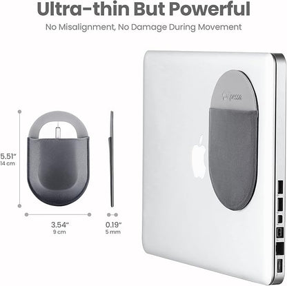 Epessa Universal Stick-On Mouse Pouch, Holder for Wireless Mouse, Sleeve for Laptop, Reusable Adhesive, No Glue Residue, Compatible with iPad or MacBook (Grey)