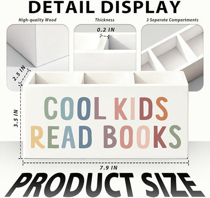 Book Lovers Gifts Pen Holder, Book Reader Gifts Pencil Holder for Desk, Boho Cool Kids Read Books Wooden Box Sign Decorations for Reading Room Corner Nook Classroom Desk Tabletop